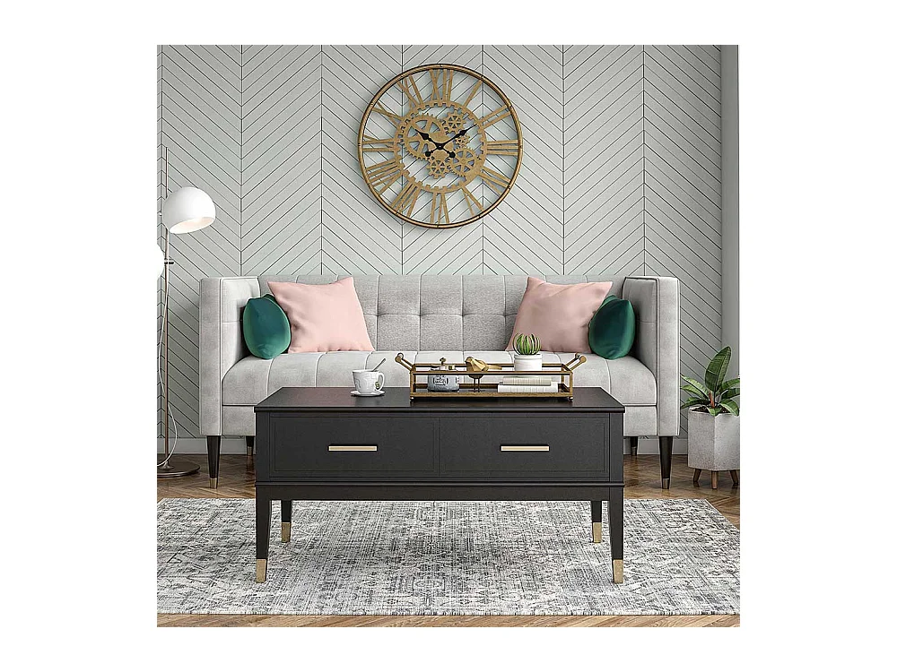 Verstellbarer Couchtisch im Landhausstil Schwarz und Goldfarben