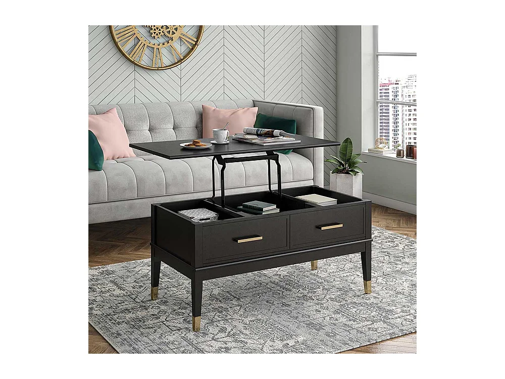 Verstellbarer Couchtisch im Landhausstil Schwarz und Goldfarben