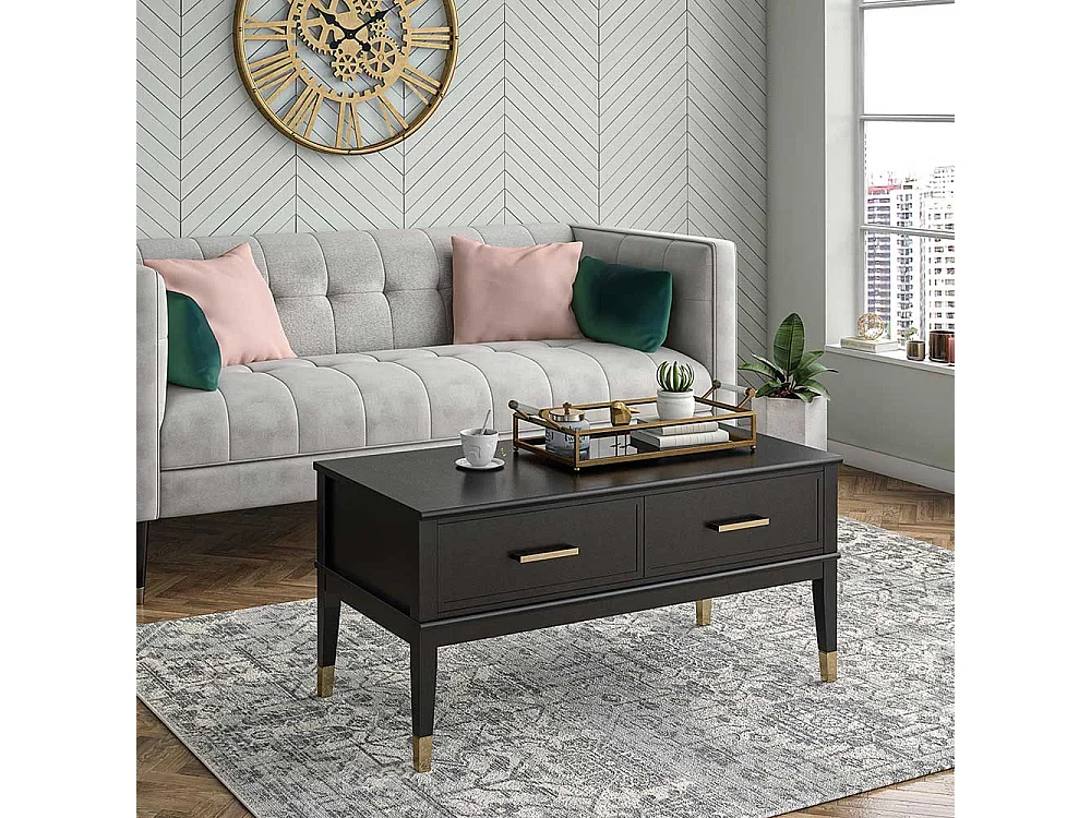 Verstellbarer Couchtisch im Landhausstil Schwarz und Goldfarben