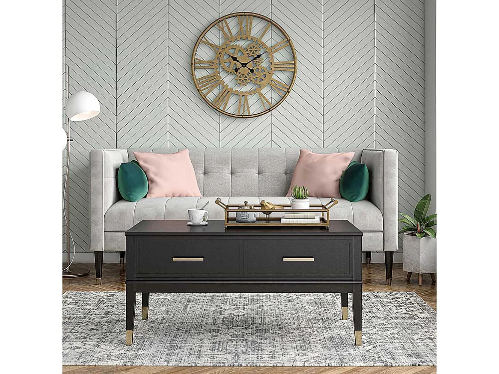 Verstellbarer Couchtisch im Landhausstil Schwarz und Goldfarben