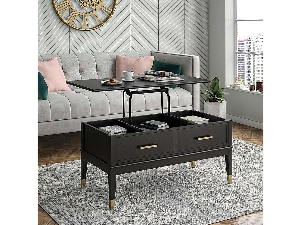 Verstellbarer Couchtisch im Landhausstil Schwarz und Goldfarben