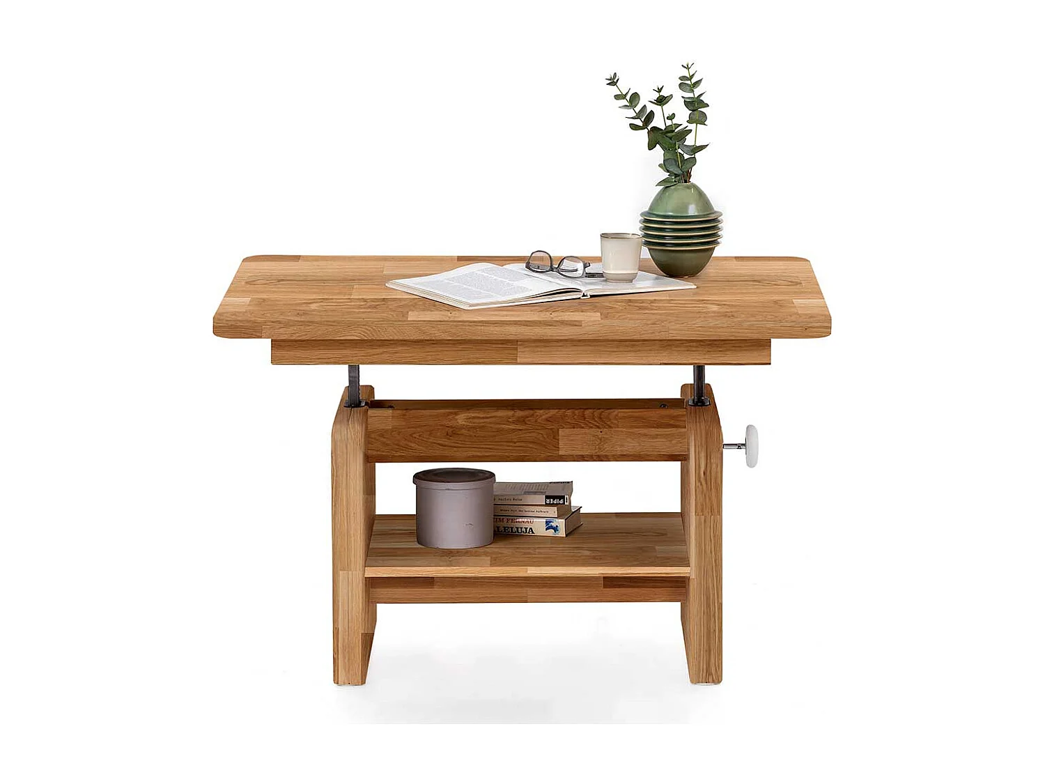 Verstellbarer Sofatisch aus Eiche Massivholz Wangen Gestell