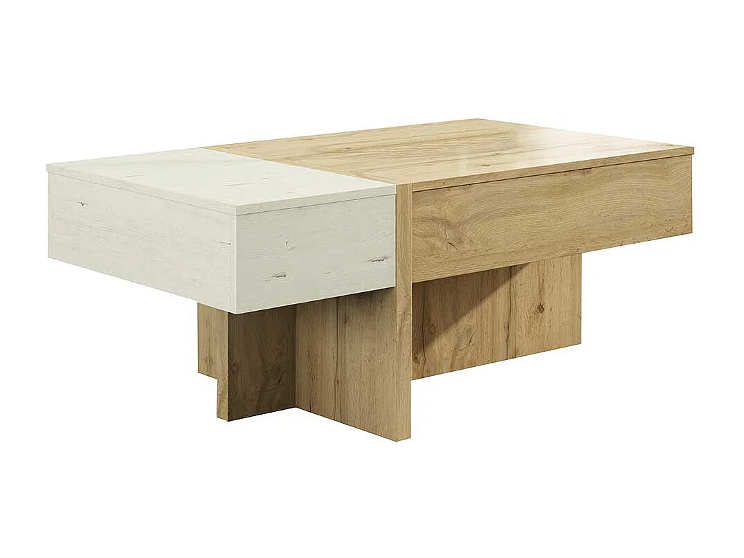 Wohnzimmer Tisch in Creme Weiß und Wildeiche Optik höhenverstellbar