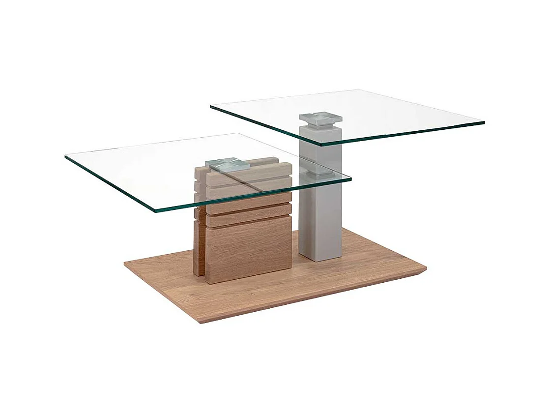 Design Wohnzimmertisch mit zwei Glasplatten höhenverstellbar
