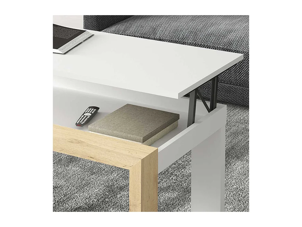 Wohnzimmertisch in Weiß und Wildeiche Optik höhenverstellbar