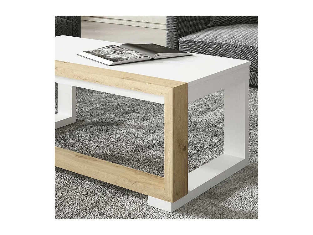 Wohnzimmertisch in Weiß und Wildeiche Optik höhenverstellbar