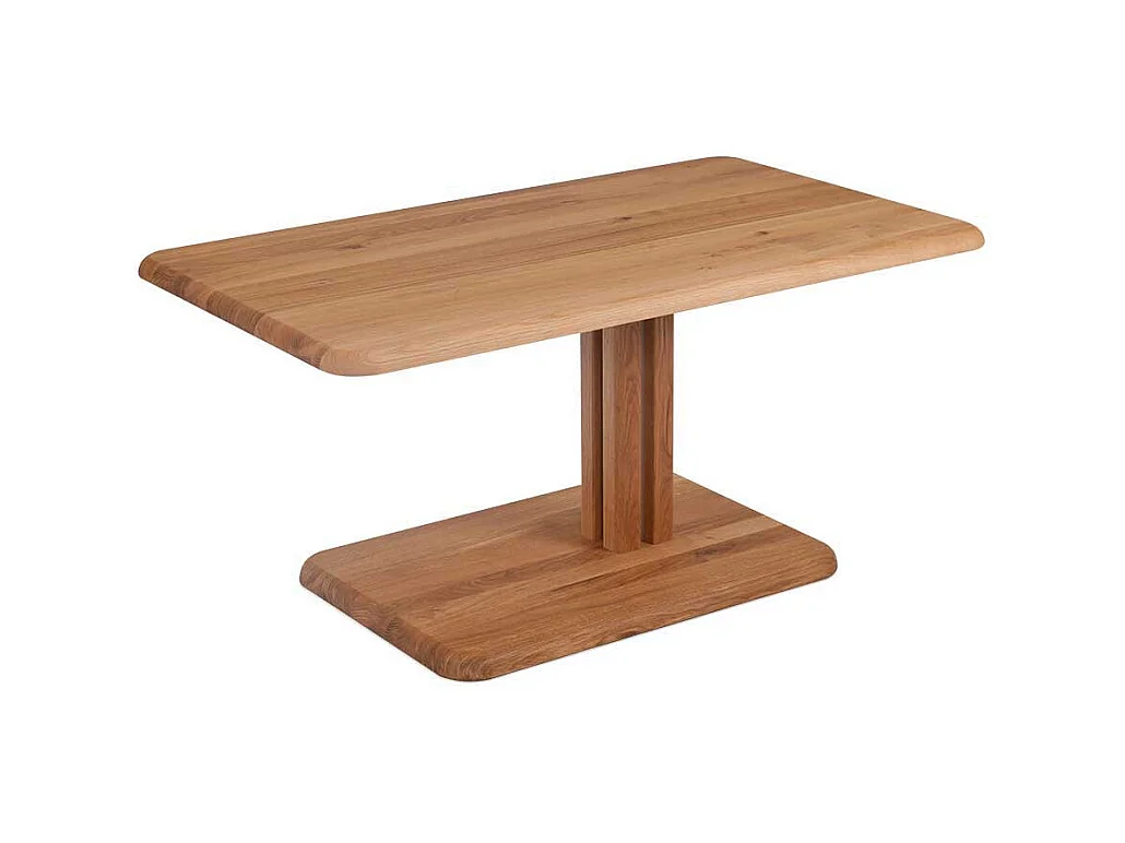 Wohnzimmer Couchtisch aus Wildeiche Massivholz rollbar und höhenverstellbar