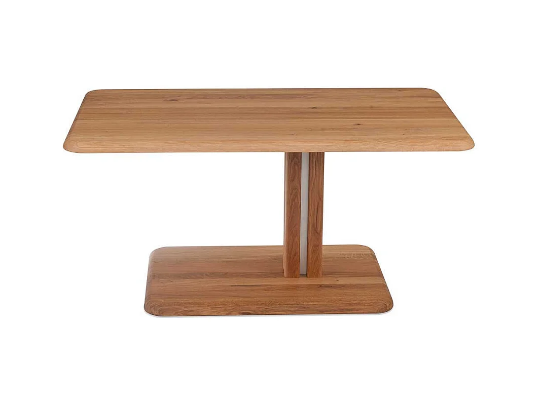 Wohnzimmer Couchtisch aus Wildeiche Massivholz rollbar und höhenverstellbar