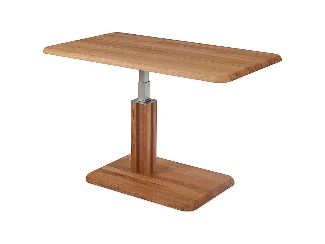 Wohnzimmer Couchtisch aus Wildeiche Massivholz rollbar und höhenverstellbar