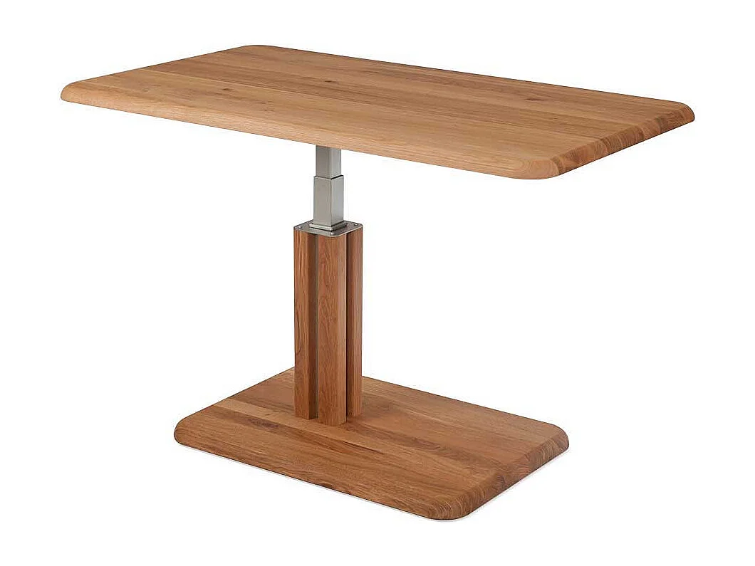Wohnzimmer Couchtisch aus Wildeiche Massivholz rollbar und höhenverstellbar