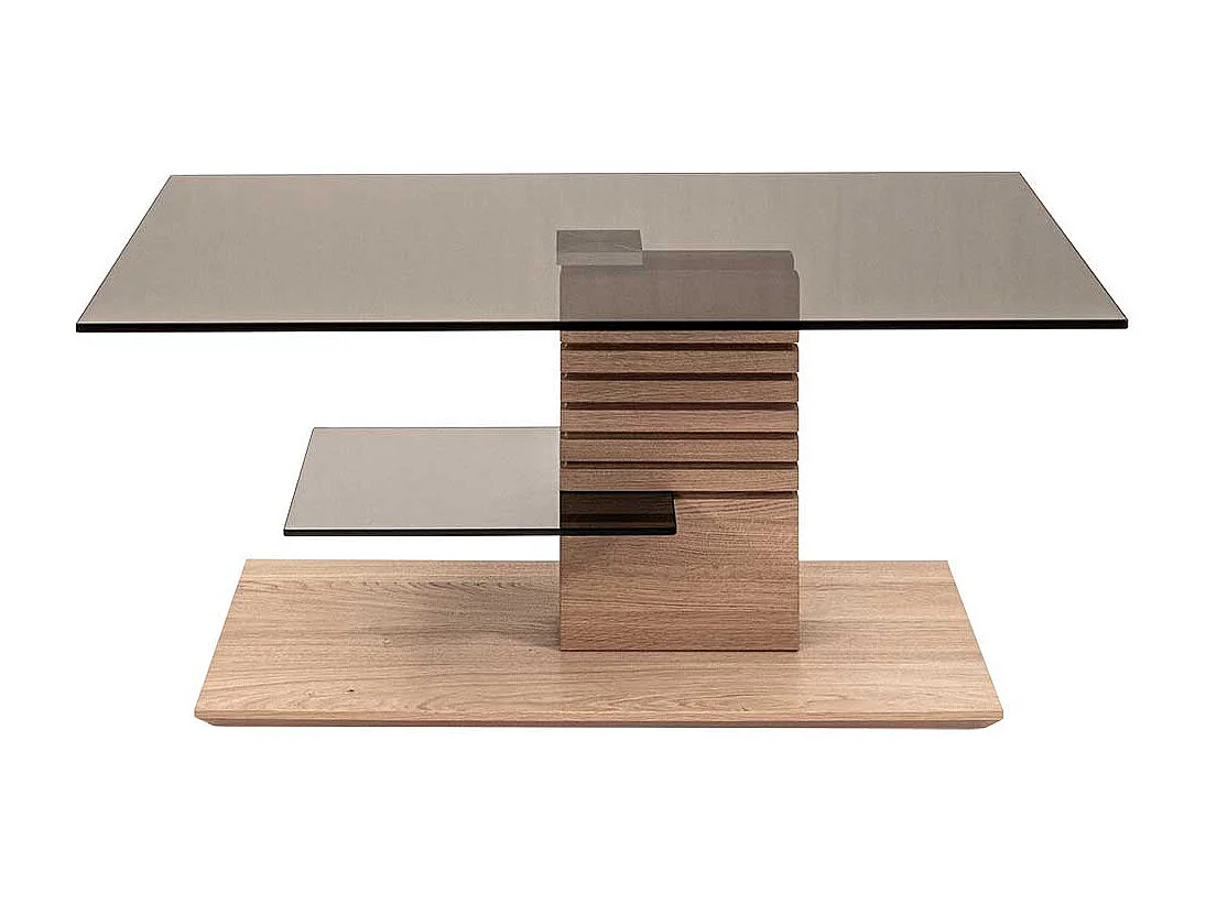 Salontisch in Wildeiche Bianco und Grau höhenverstellbar & rollbar