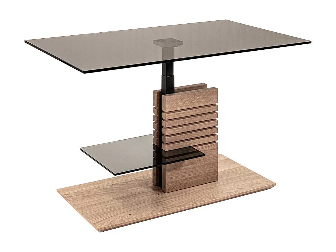 Salontisch in Wildeiche Bianco und Grau höhenverstellbar & rollbar