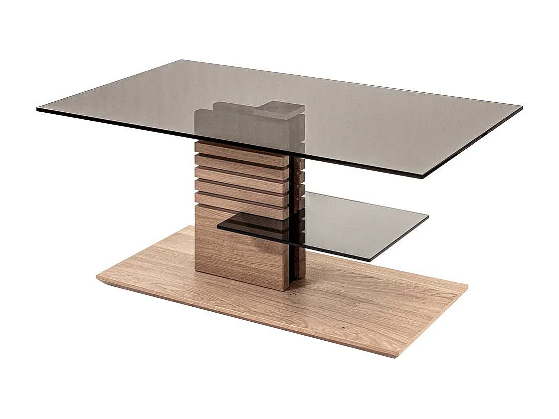 Salontisch in Wildeiche Bianco und Grau höhenverstellbar & rollbar