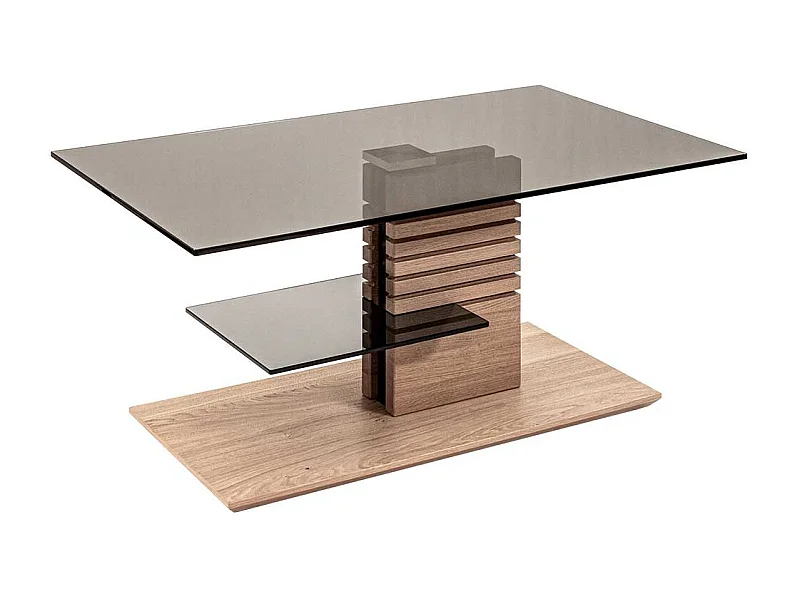 Salontisch in Wildeiche Bianco und Grau höhenverstellbar & rollbar