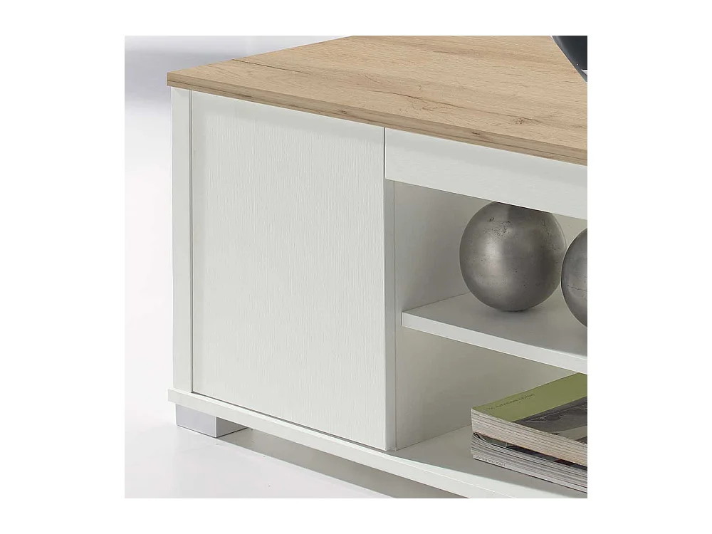 Wohnzimmertisch in Weiß und Wildeiche Optik Staufach