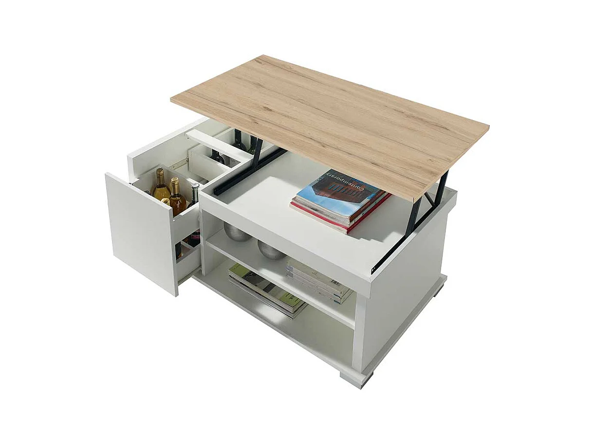 Wohnzimmertisch in Weiß und Wildeiche Optik Staufach