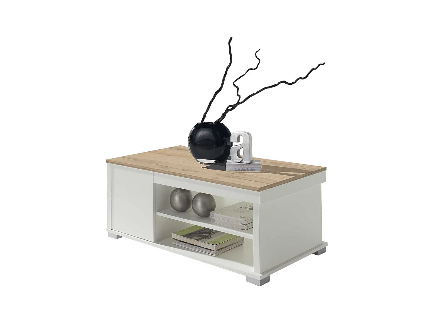 Wohnzimmertisch in Weiß und Wildeiche Optik Staufach