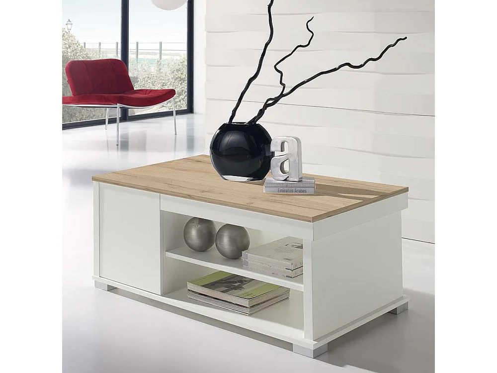 Wohnzimmertisch in Weiß und Wildeiche Optik Staufach