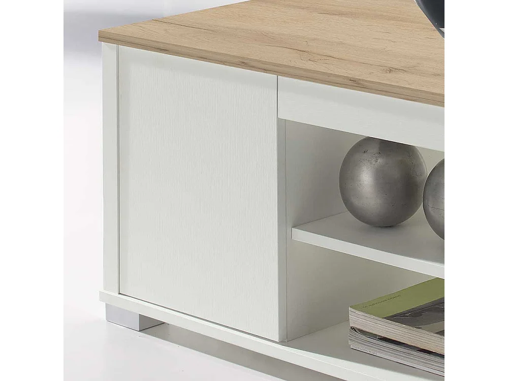 Wohnzimmertisch in Weiß und Wildeiche Optik Staufach