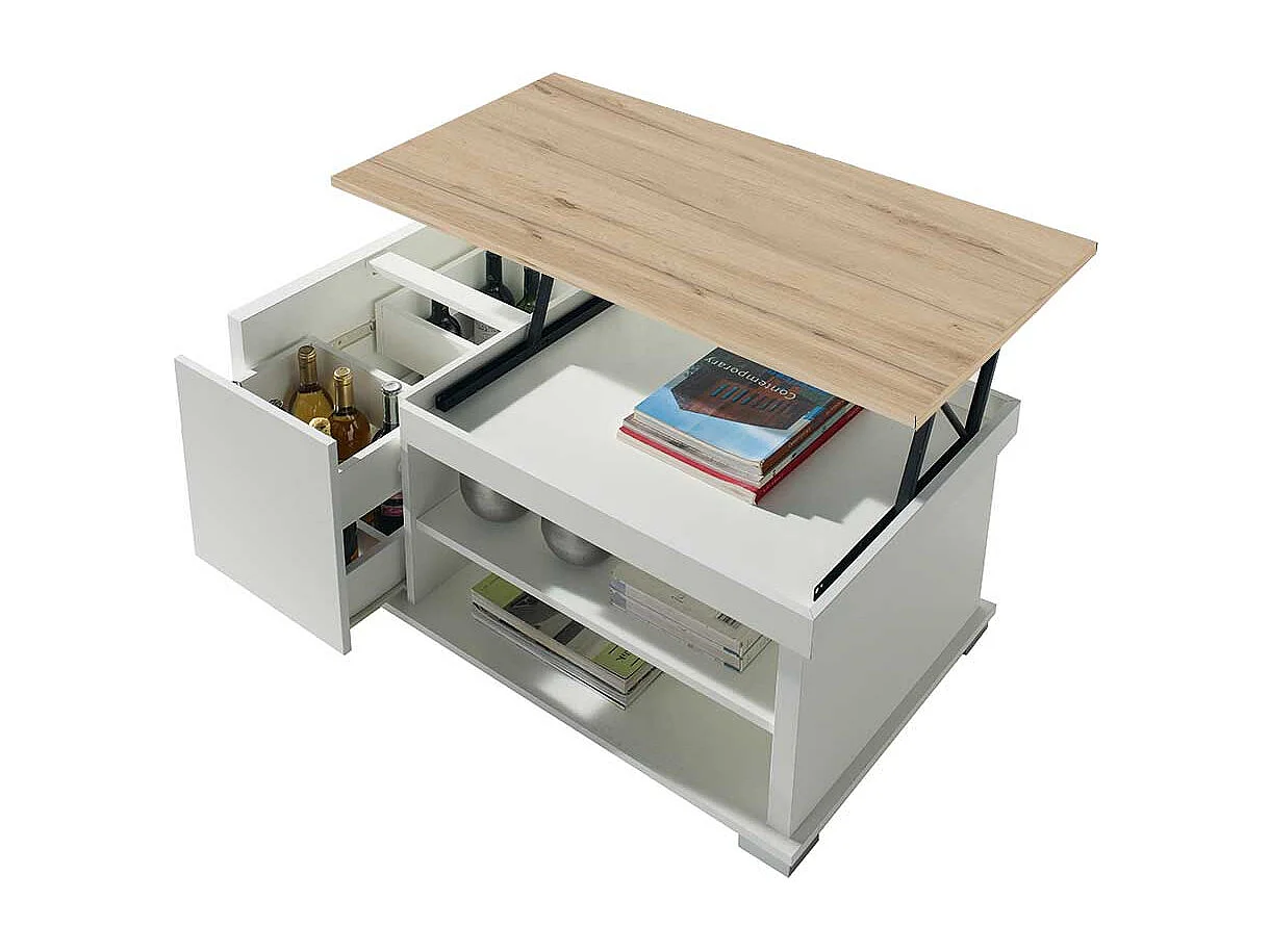 Wohnzimmertisch in Weiß und Wildeiche Optik Staufach