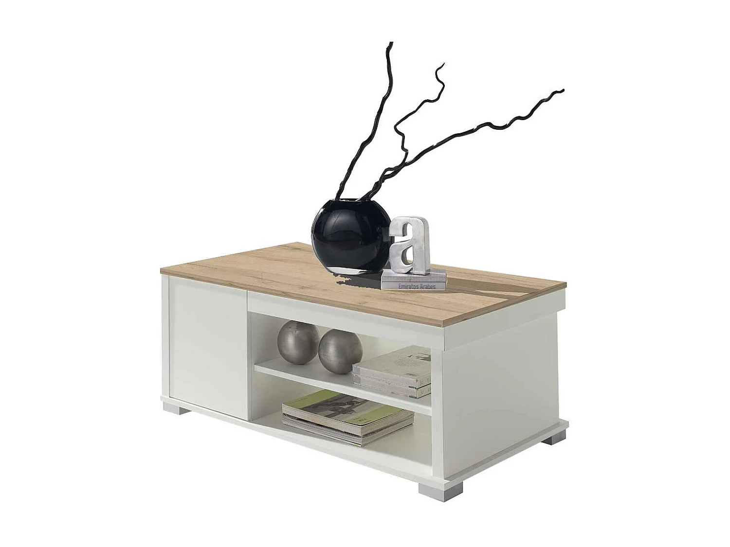 Wohnzimmertisch in Weiß und Wildeiche Optik Staufach