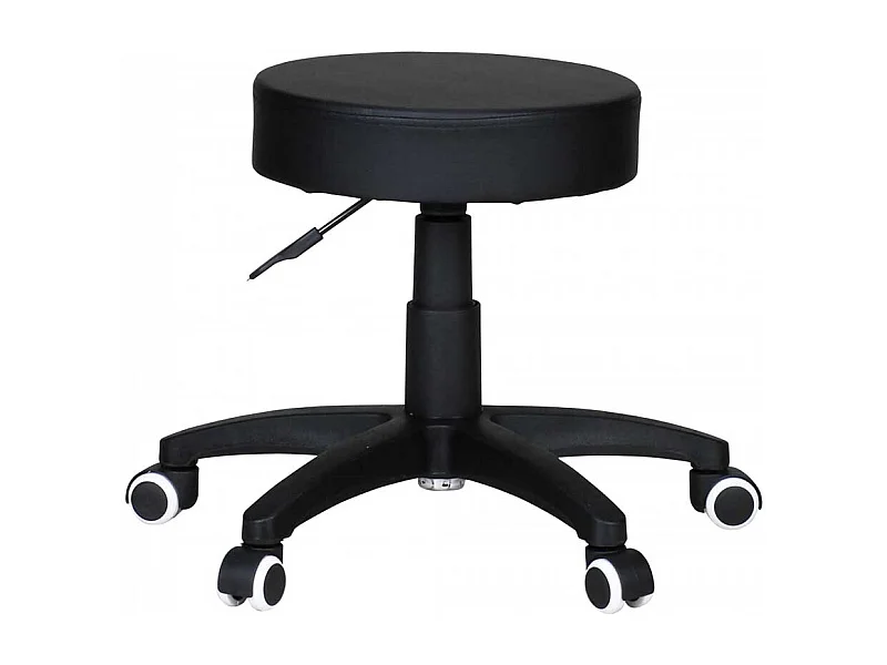 Höhenverstellbarer Arbeitshocker in Schwarz Kunstleder Rollen