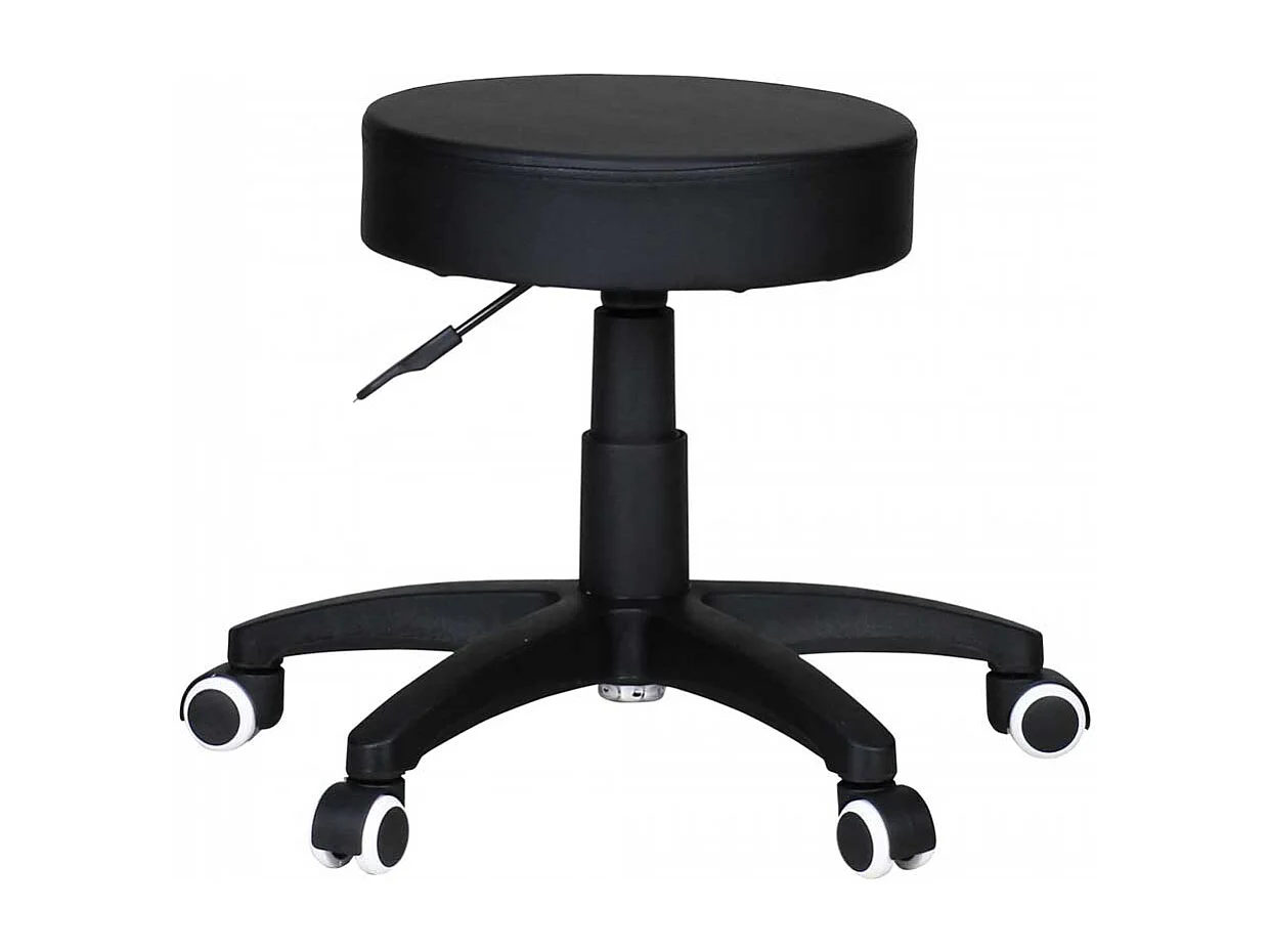 Höhenverstellbarer Arbeitshocker in Schwarz Kunstleder Rollen