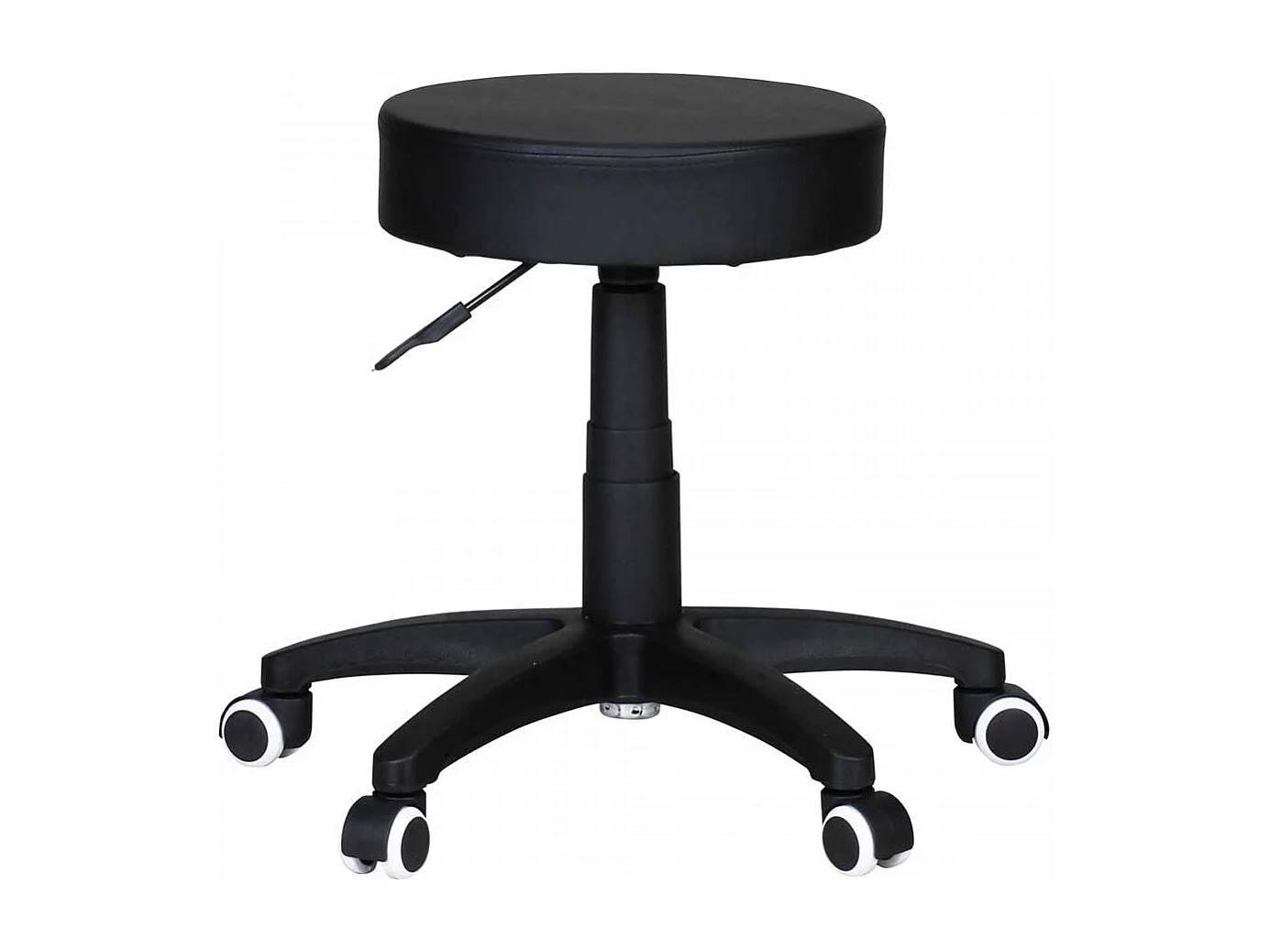 Höhenverstellbarer Arbeitshocker in Schwarz Kunstleder Rollen