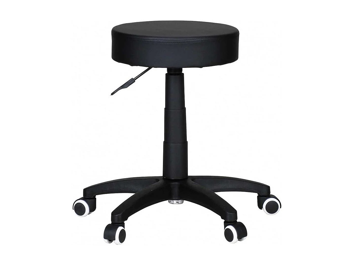 Höhenverstellbarer Arbeitshocker in Schwarz Kunstleder Rollen