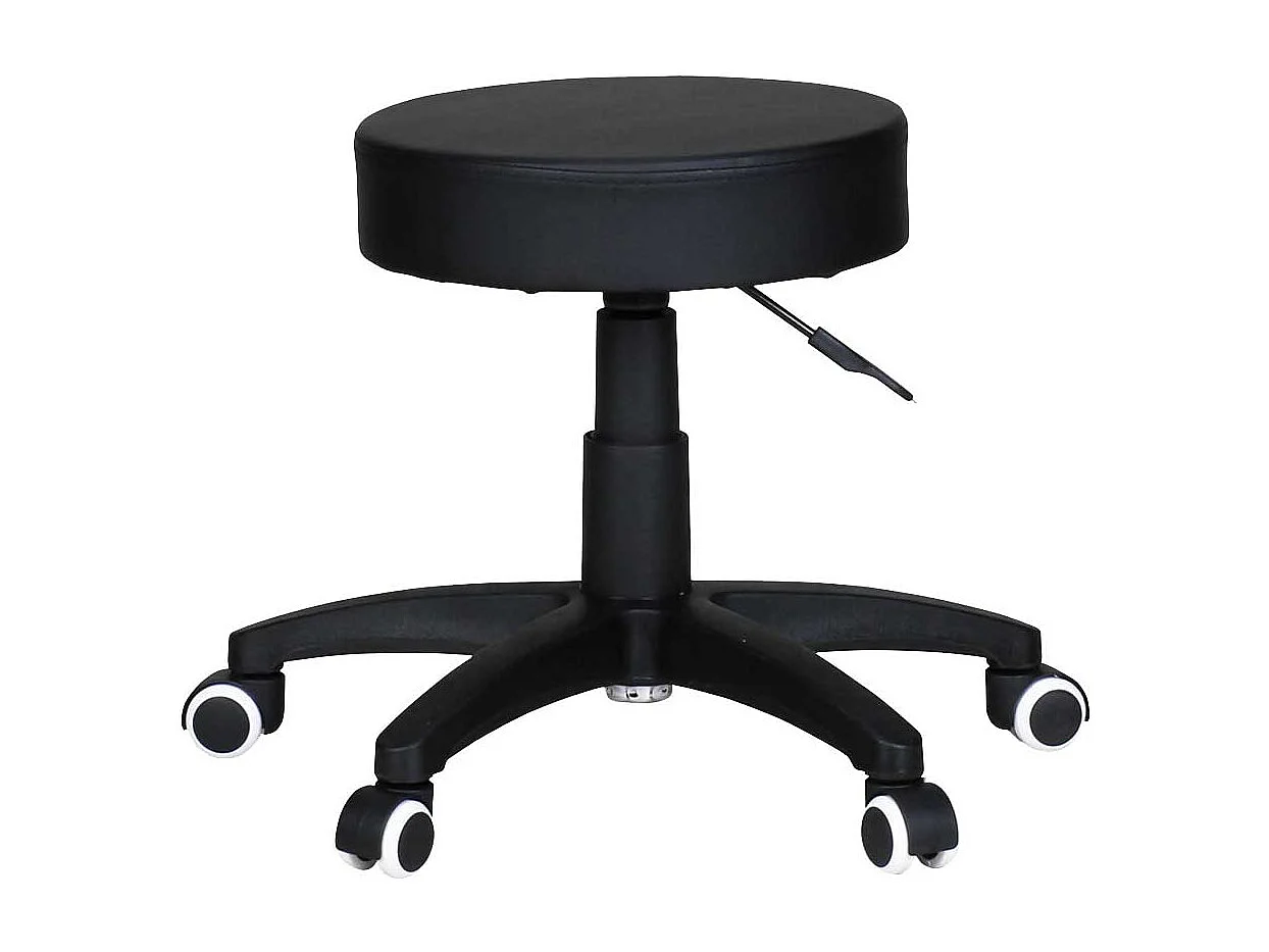 Höhenverstellbarer Arbeitshocker in Schwarz Kunstleder Rollen