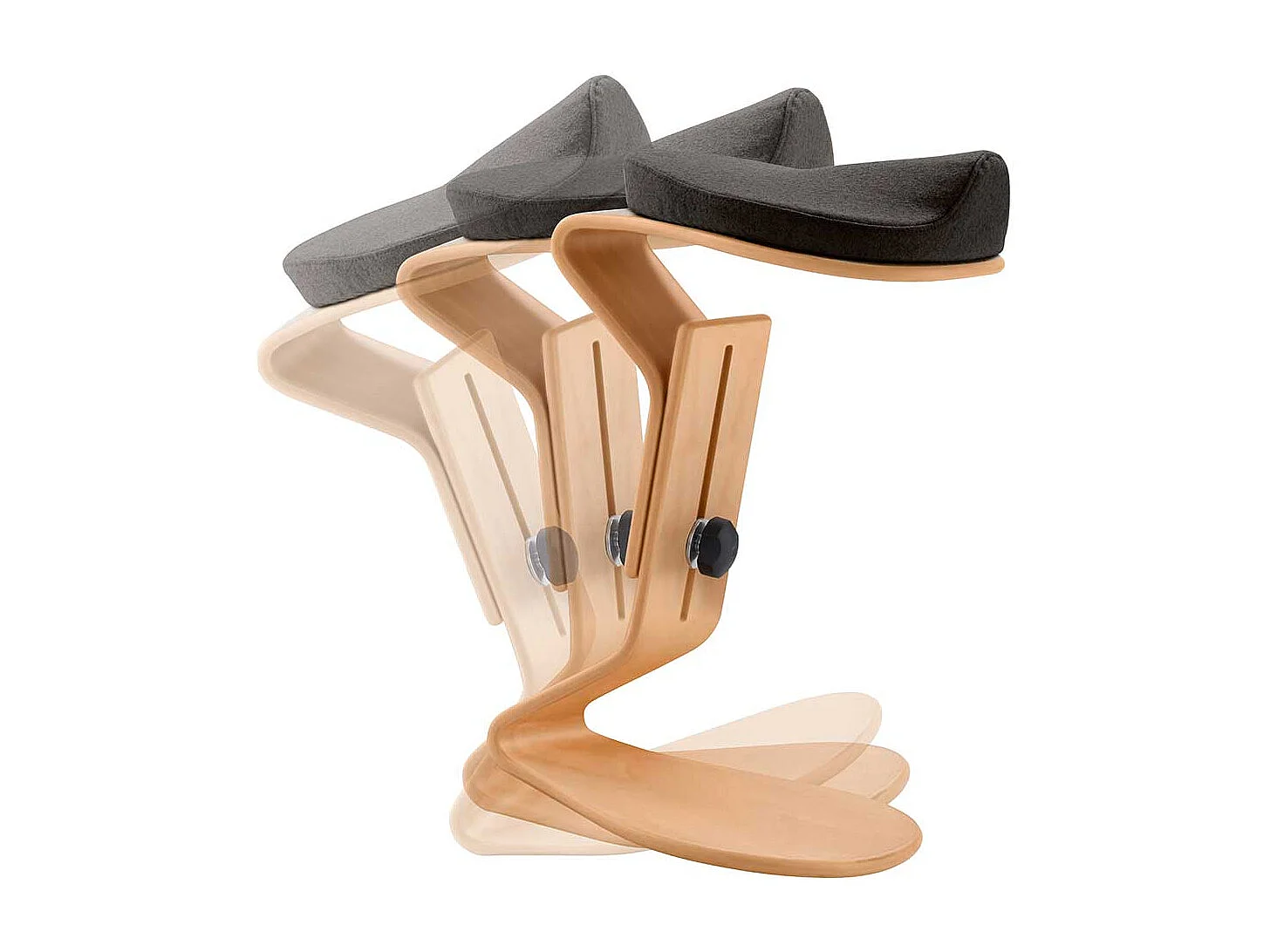 Arbeitshocker mit Sattelsitz aus Schichtholz Buche Bezugsstoff aus Filz