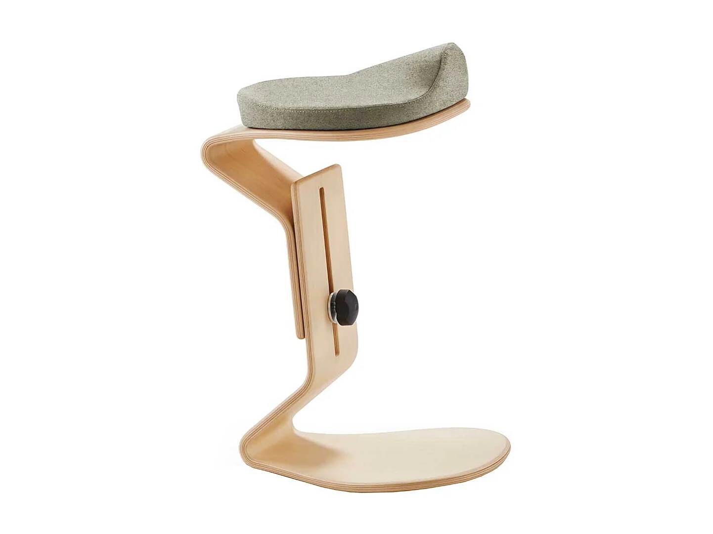 Ergonomischer Arbeitshocker aus Buche Schichtholz Bezugsstoff aus Filz