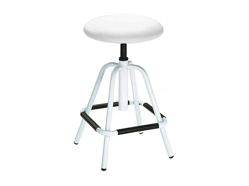 Arbeitsdrehhocker in Weiß und Schwarz Vierfußgestell aus Metall