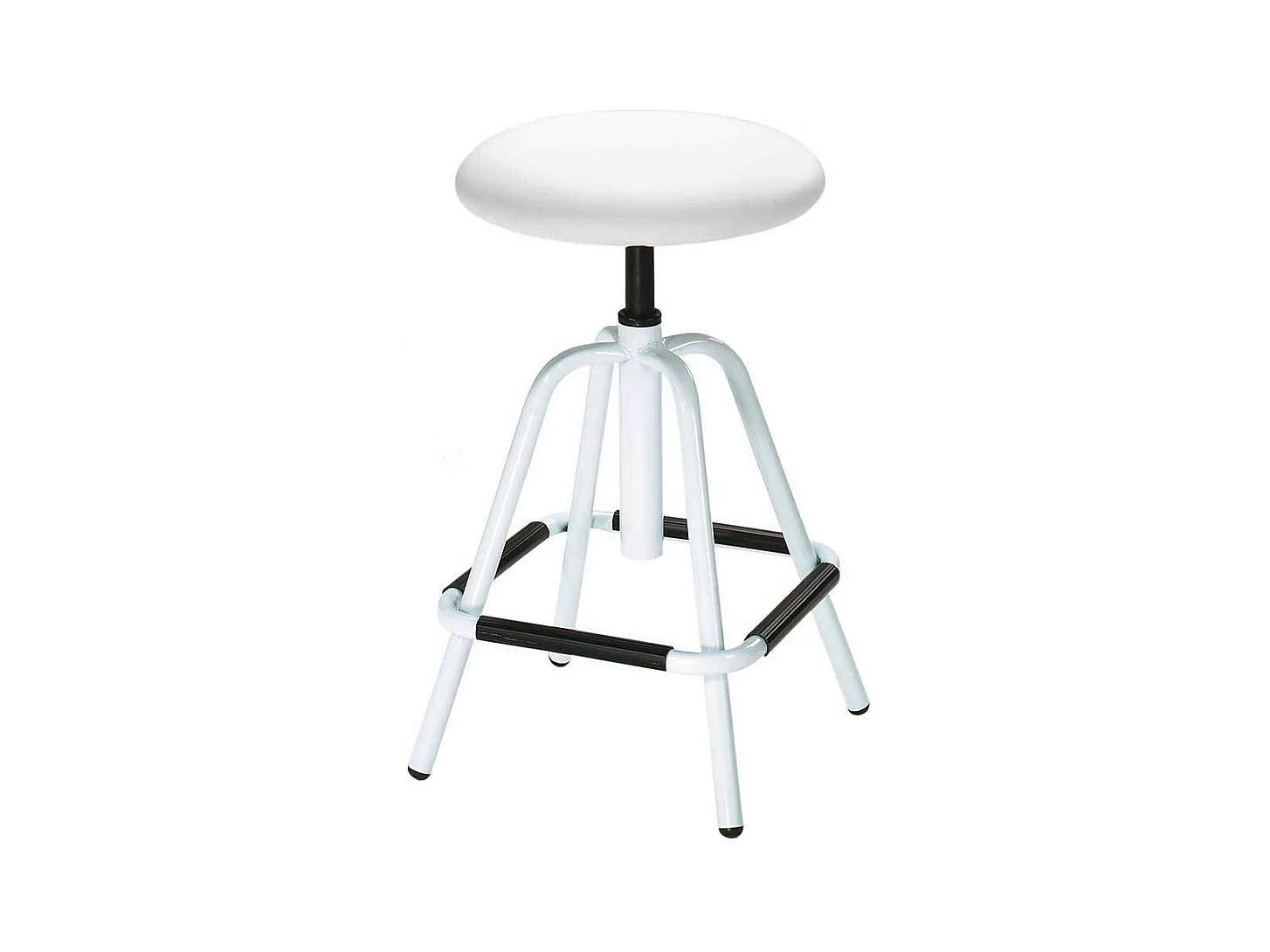 Arbeitsdrehhocker in Weiß und Schwarz Vierfußgestell aus Metall