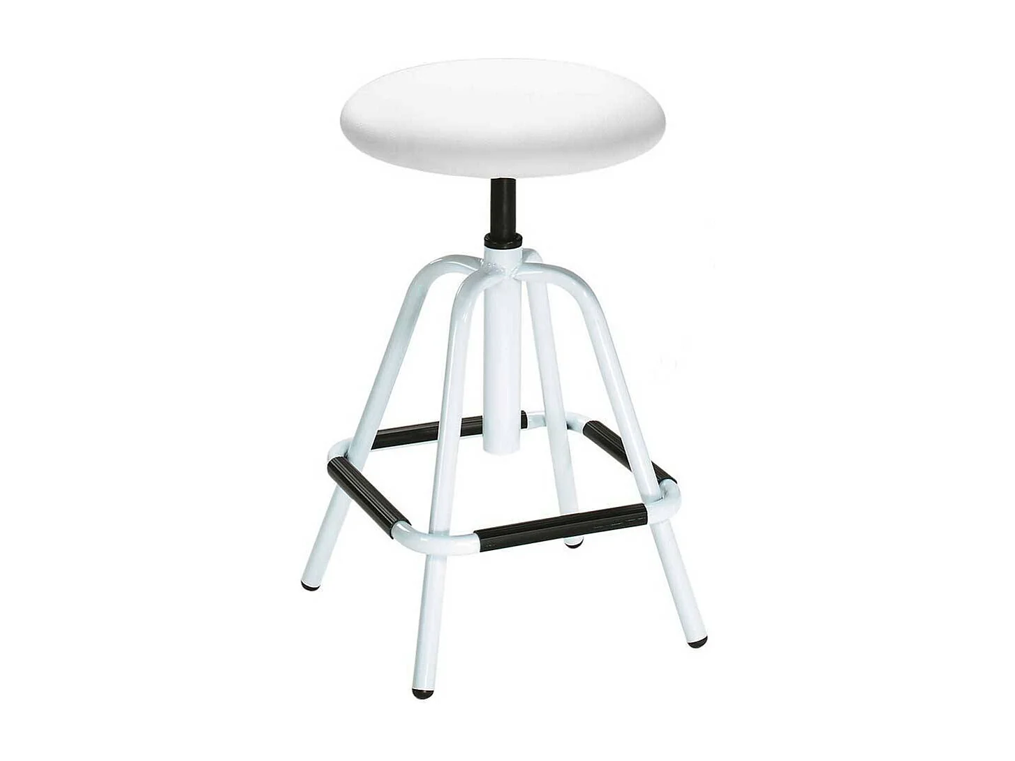 Arbeitsdrehhocker in Weiß und Schwarz Vierfußgestell aus Metall