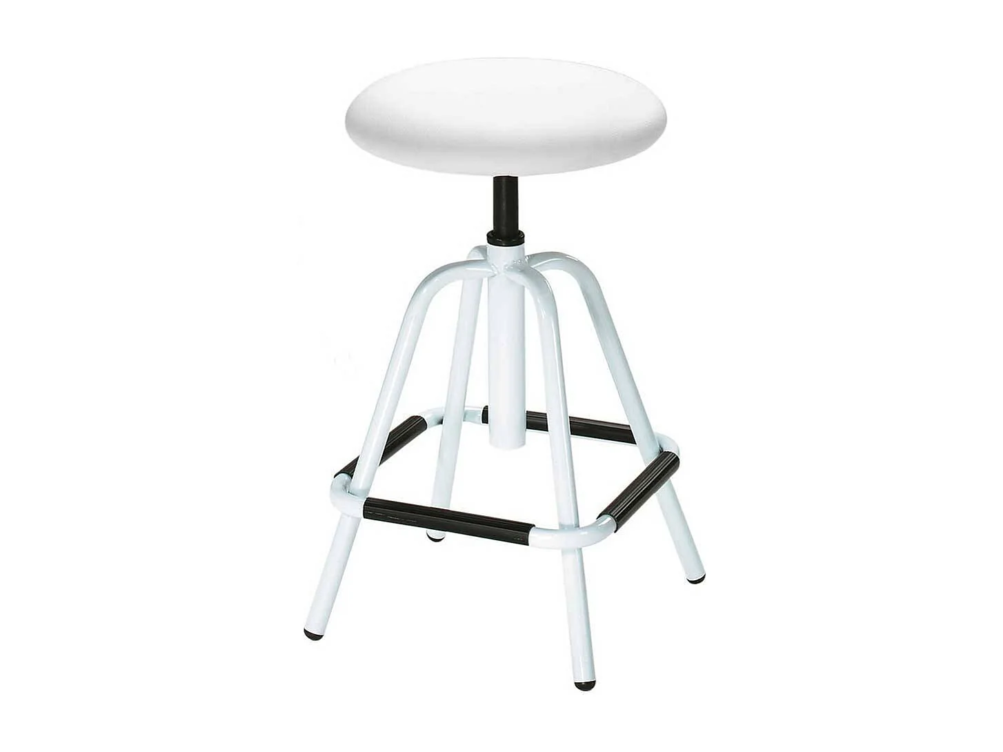 Arbeitsdrehhocker in Weiß und Schwarz Vierfußgestell aus Metall
