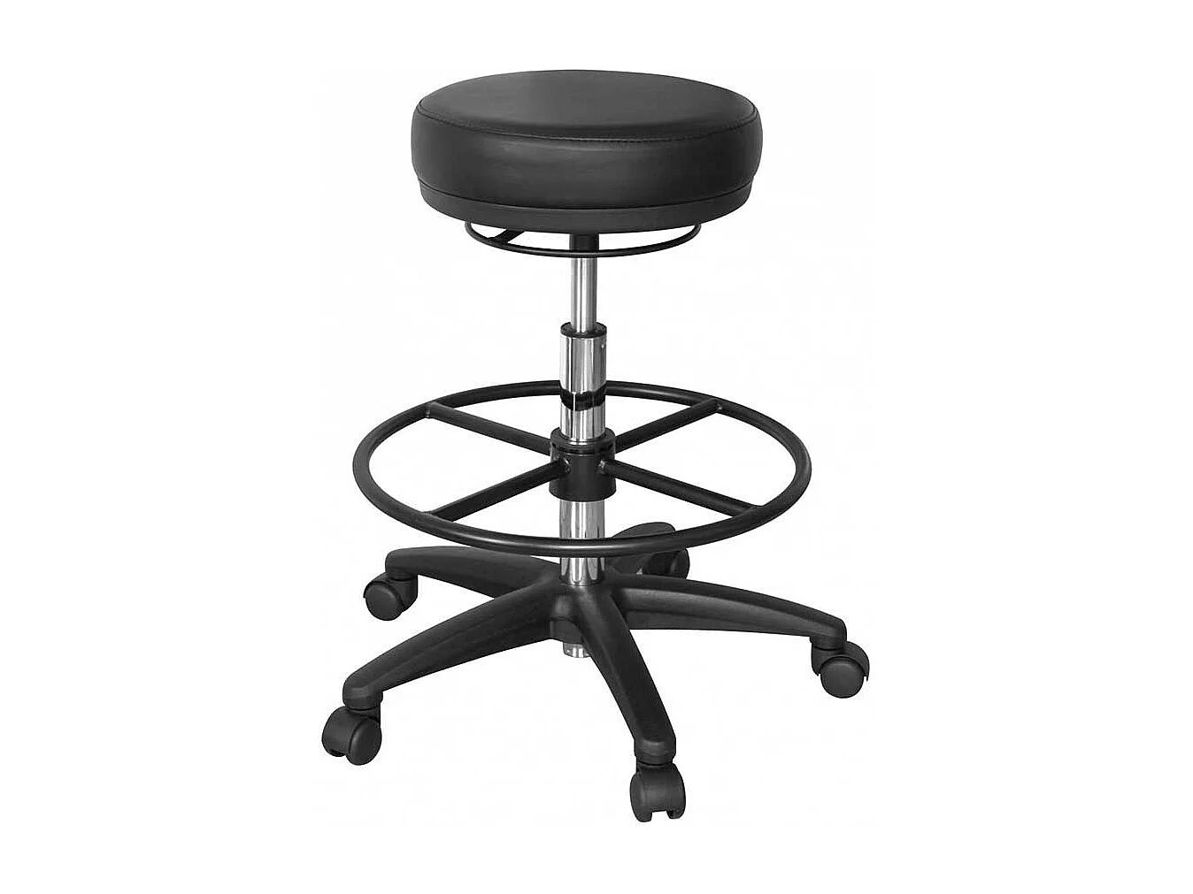 Drehbarer Arbeitshocker aus Kunstleder und Metall Rollen