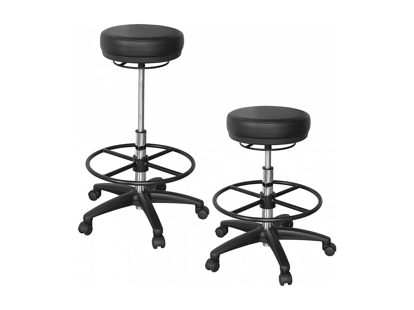 Drehbarer Arbeitshocker aus Kunstleder und Metall Rollen