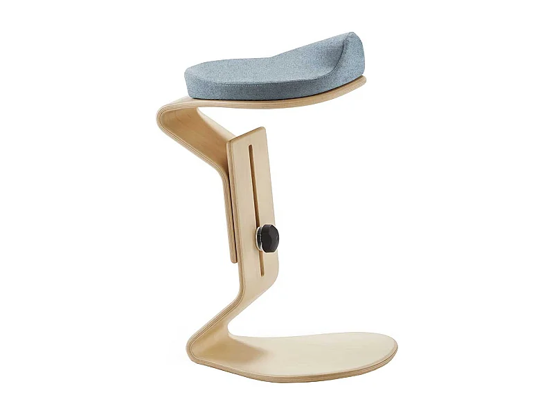 Moderner Arbeitshocker mit Sattelsitz Bezug aus Filz in Hellblau