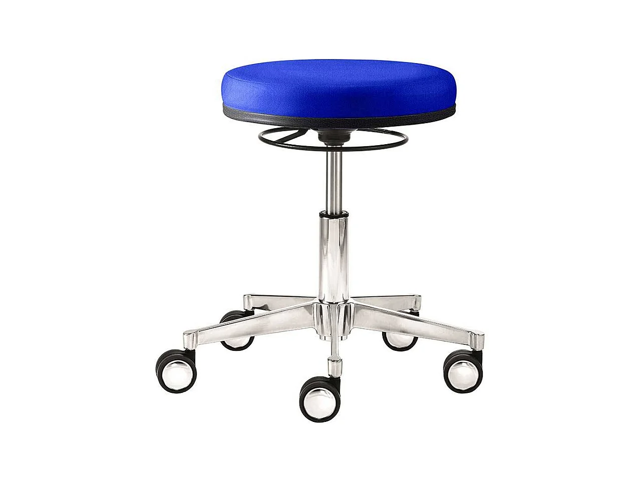 Arbeitsdrehhocker in Blau Webstoff Gasdruck