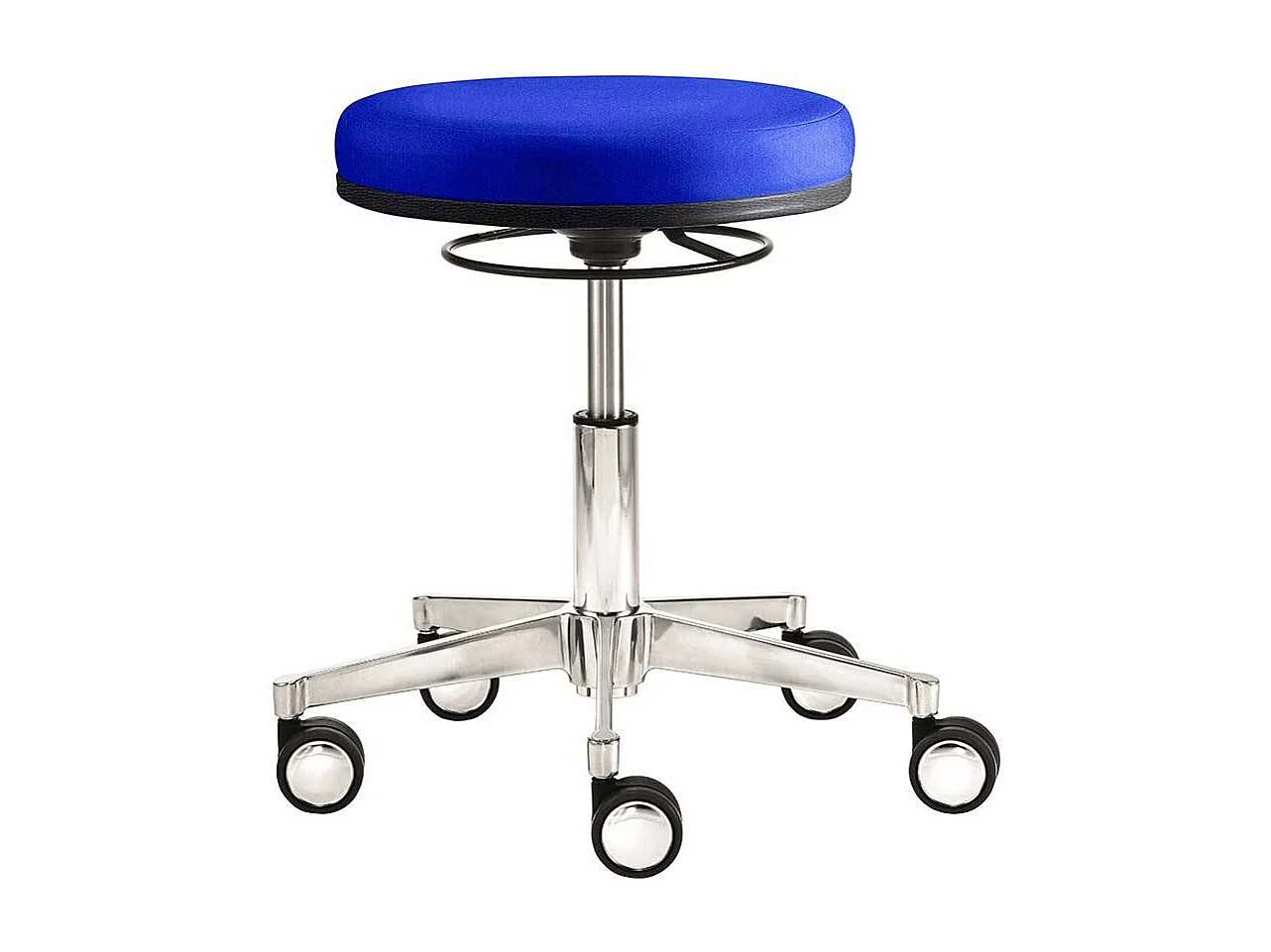 Arbeitsdrehhocker in Blau Webstoff Gasdruck