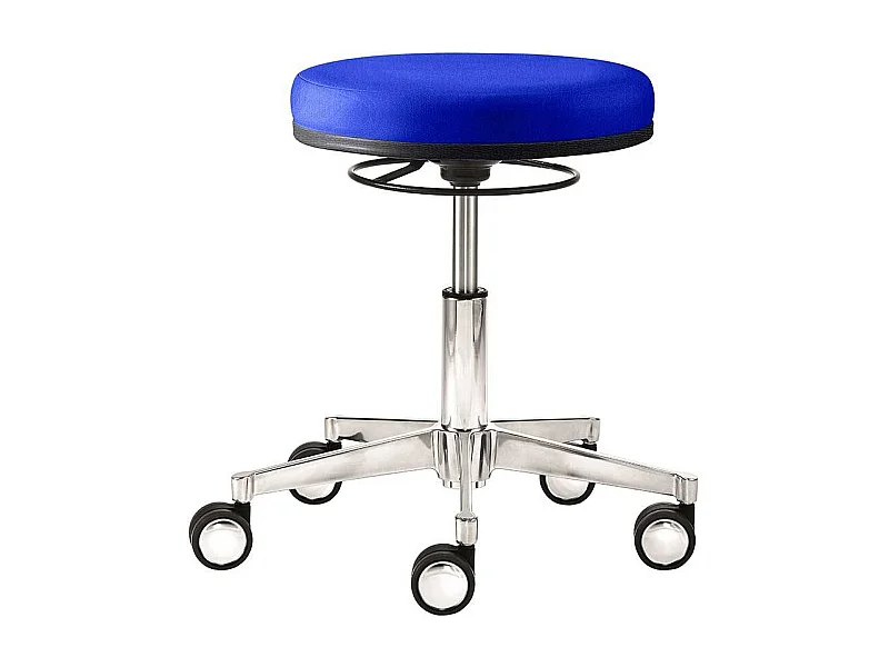 Arbeitsdrehhocker in Blau Webstoff Gasdruck