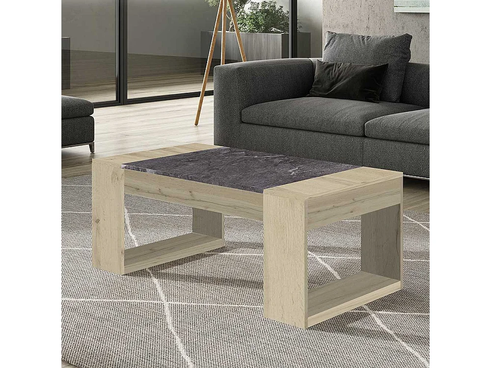 Wohnzimmer Tisch in Wildeichefarben und Dunkelgrau hochkappbarer Tischplatte