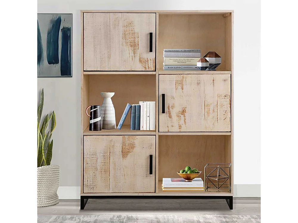 Türen Regal in Kiefer White Wash und Schwarz 110 cm breit