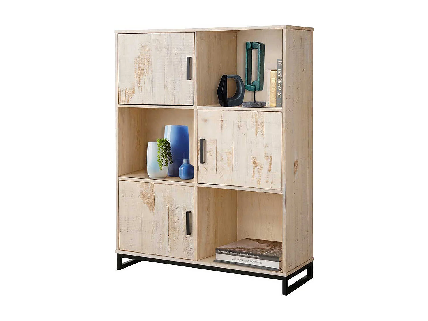 Türen Regal in Kiefer White Wash und Schwarz 110 cm breit