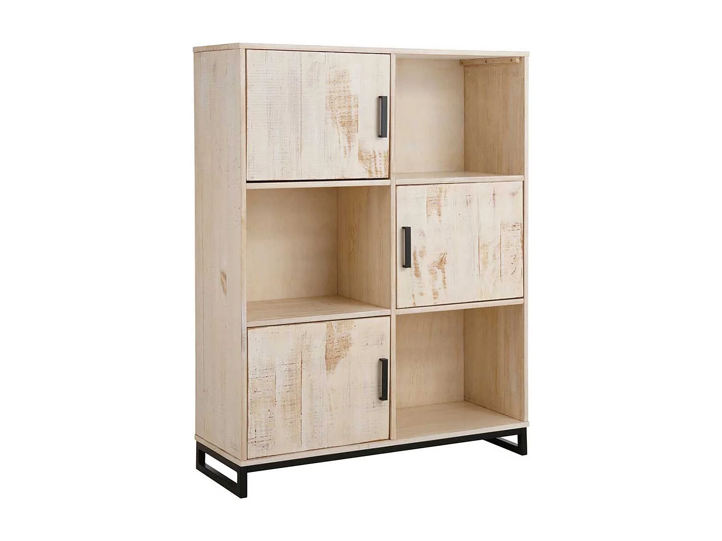Türen Regal in Kiefer White Wash und Schwarz 110 cm breit