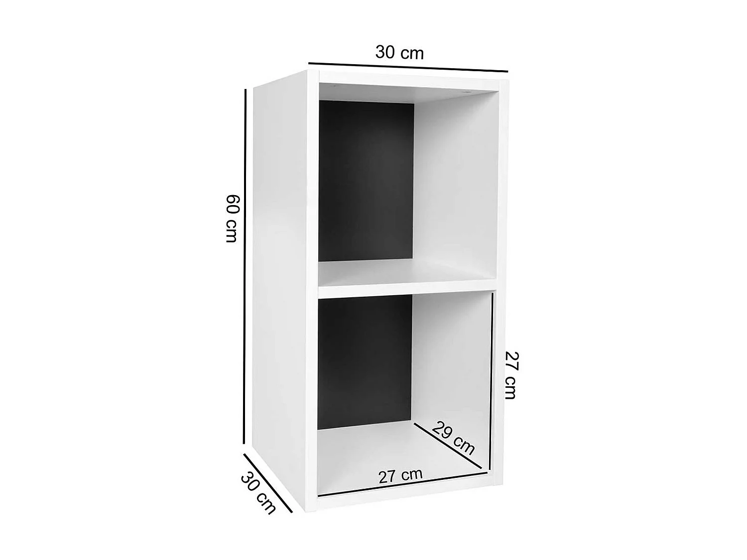 Buchregal mit Rückwand in Weiß und Schwarz 60 cm hoch - 30 cm breit