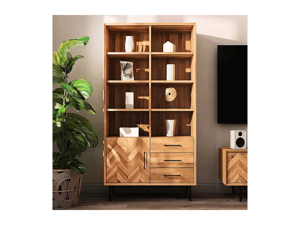 Wildeiche Regal massiv im Skandi Design drei Schubladen