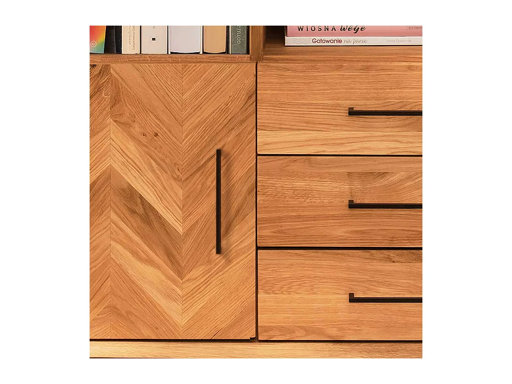 Wildeiche Regal massiv im Skandi Design drei Schubladen