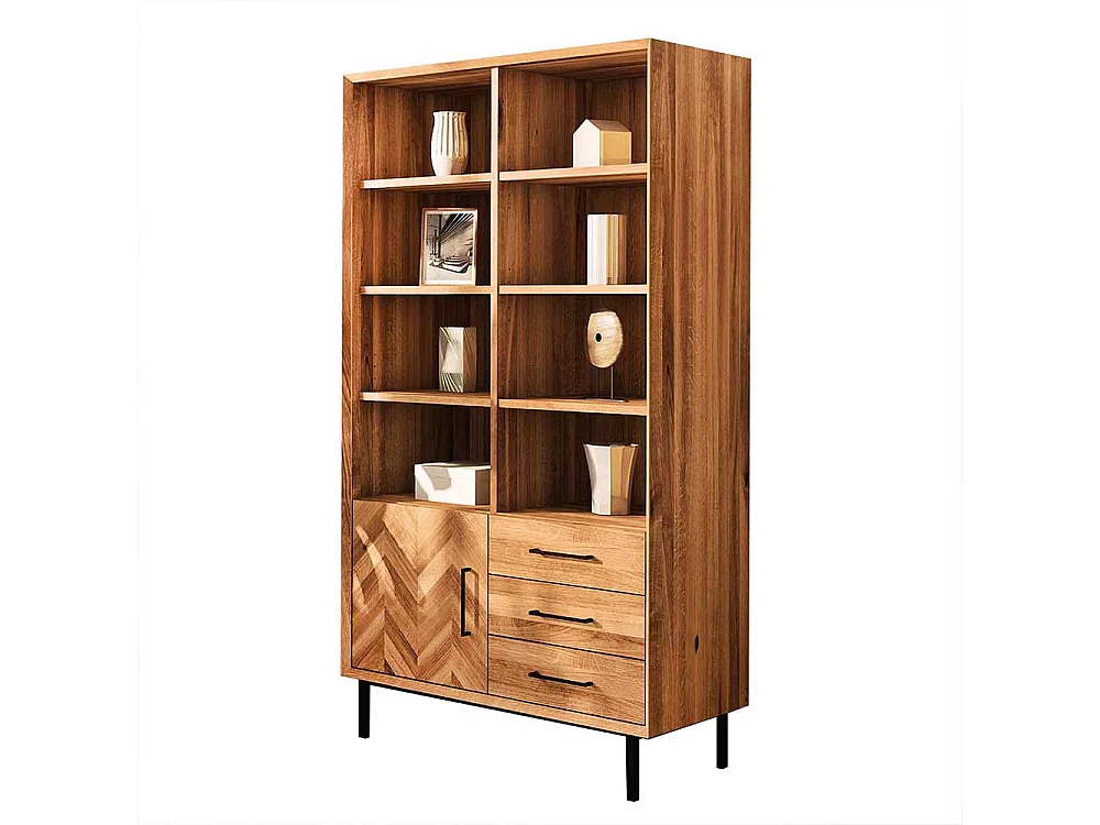 Wildeiche Regal massiv im Skandi Design drei Schubladen